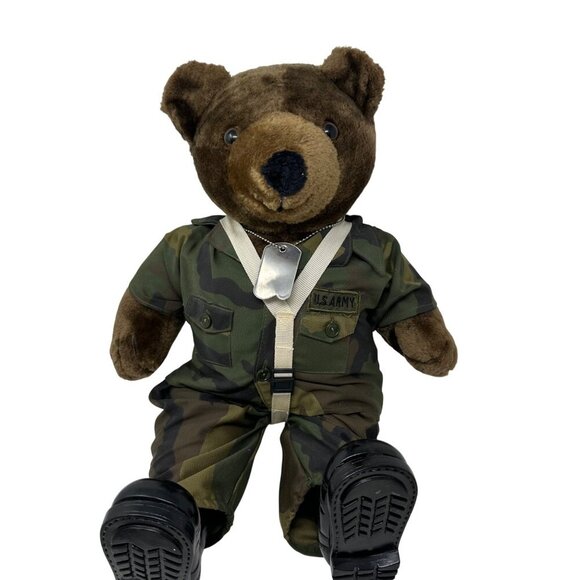 Vintage 1986 U.S. Army Camouflage Teddy Bear 20in With Dog Tags and  Boots READ - Picture 1 of 11